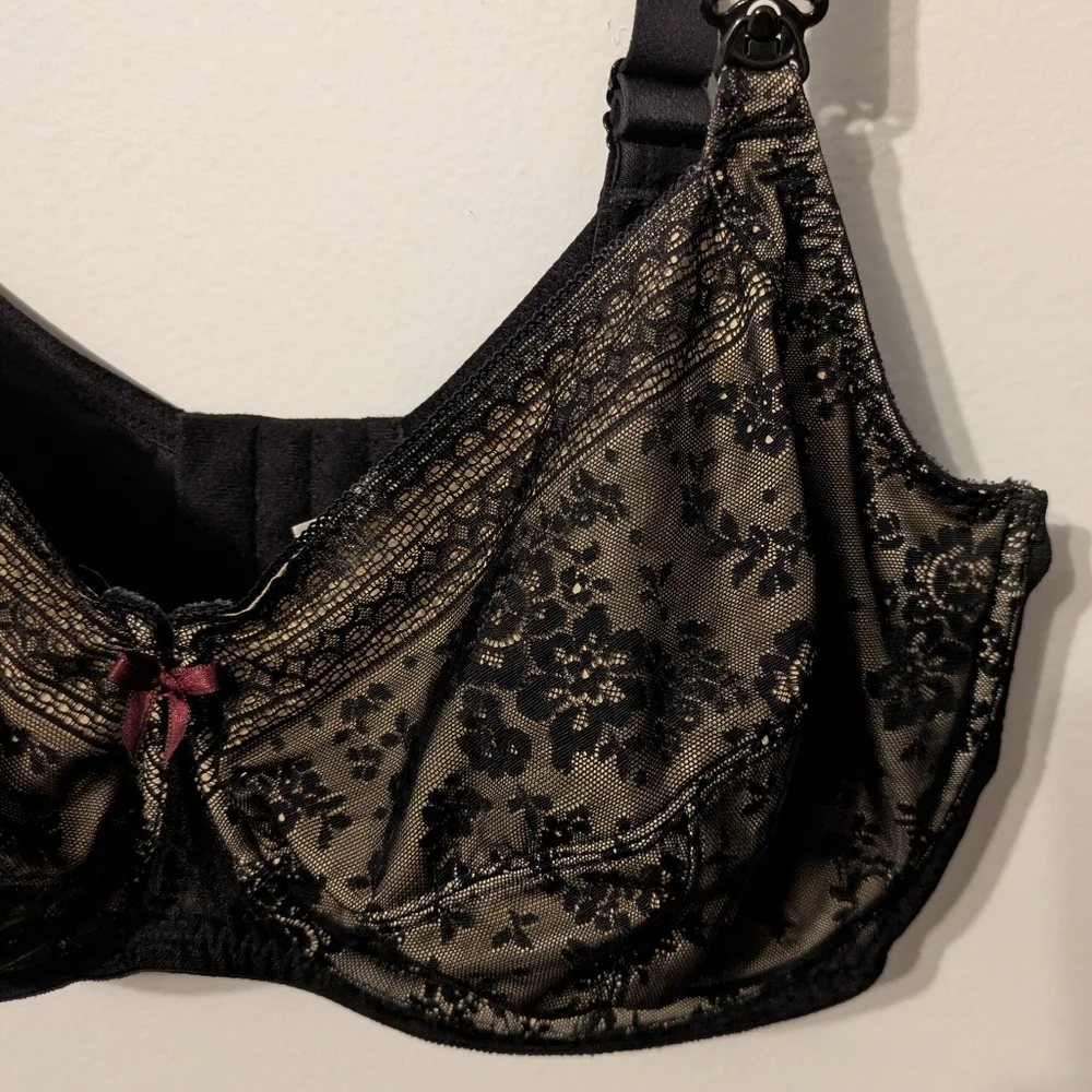 Anita Maternity Fleur Black Floral Lace Underwire Nursing Bra Size 42H